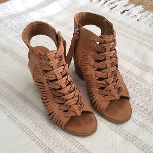 DV dolce Vita caged gladiator open heel bootie, open toe, woven, braided, boho